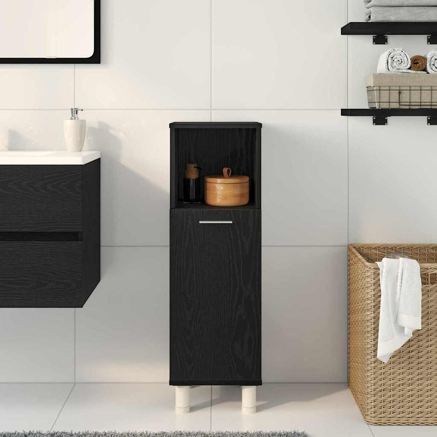 Badkamer Kast Zwart Eiken 30 x 30 x 95 cm Bewerkt hout