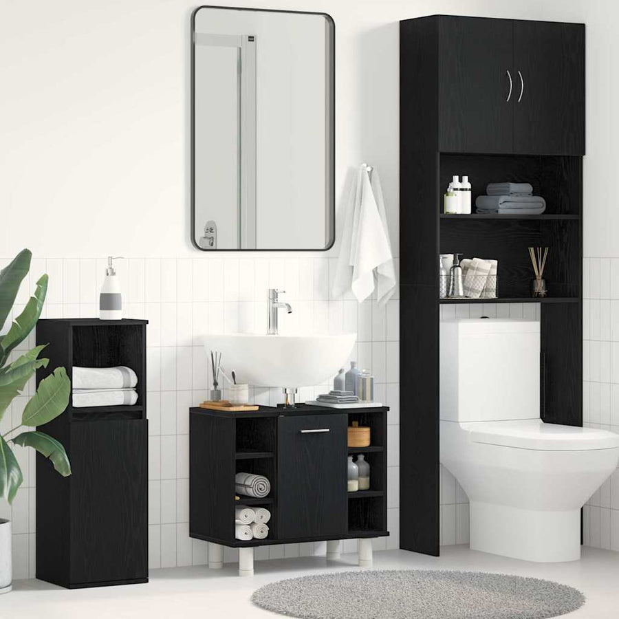Badkamer Kast Zwart Eiken 60 x 32 x 54 cm Bewerkt hout
