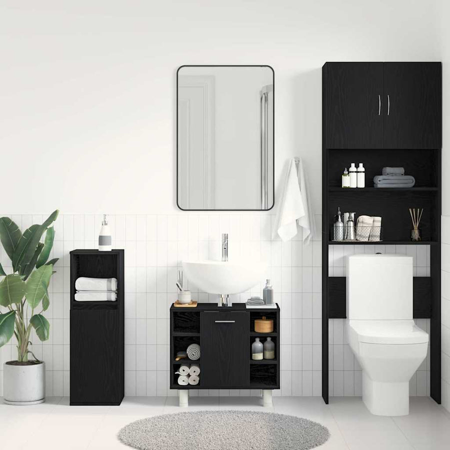 Badkamer Kast Zwart Eiken 60 x 32 x 54 cm Bewerkt hout