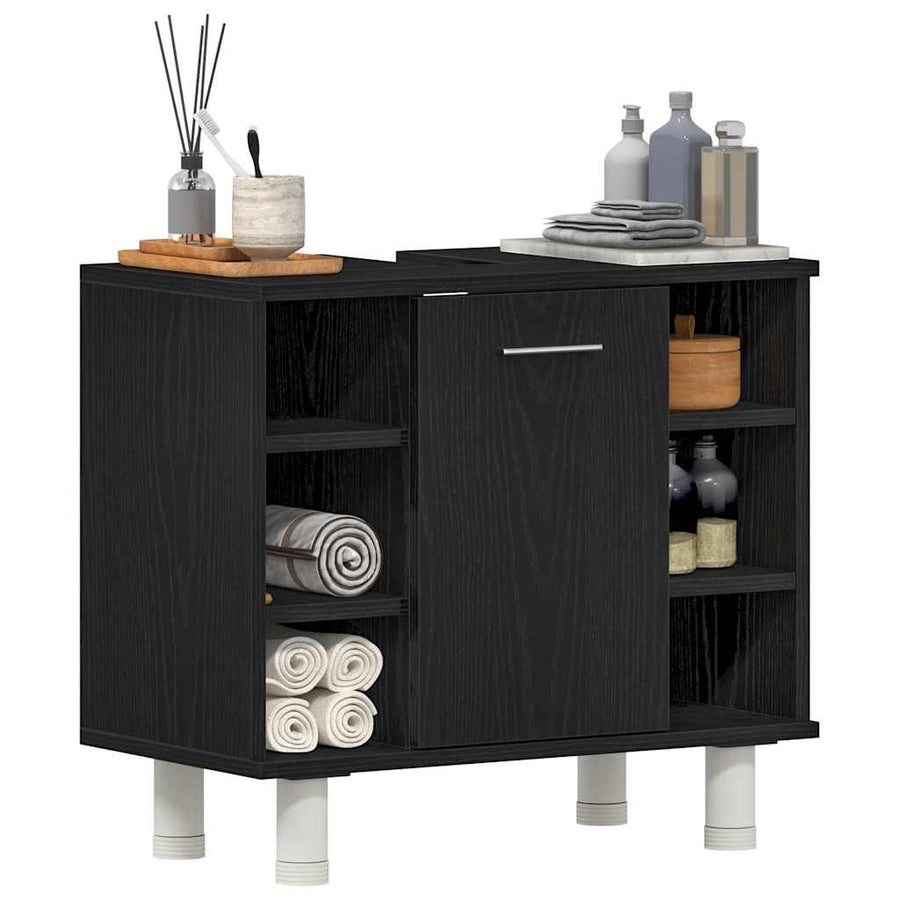 Badkamer Kast Zwart Eiken 60 x 32 x 54 cm Bewerkt hout