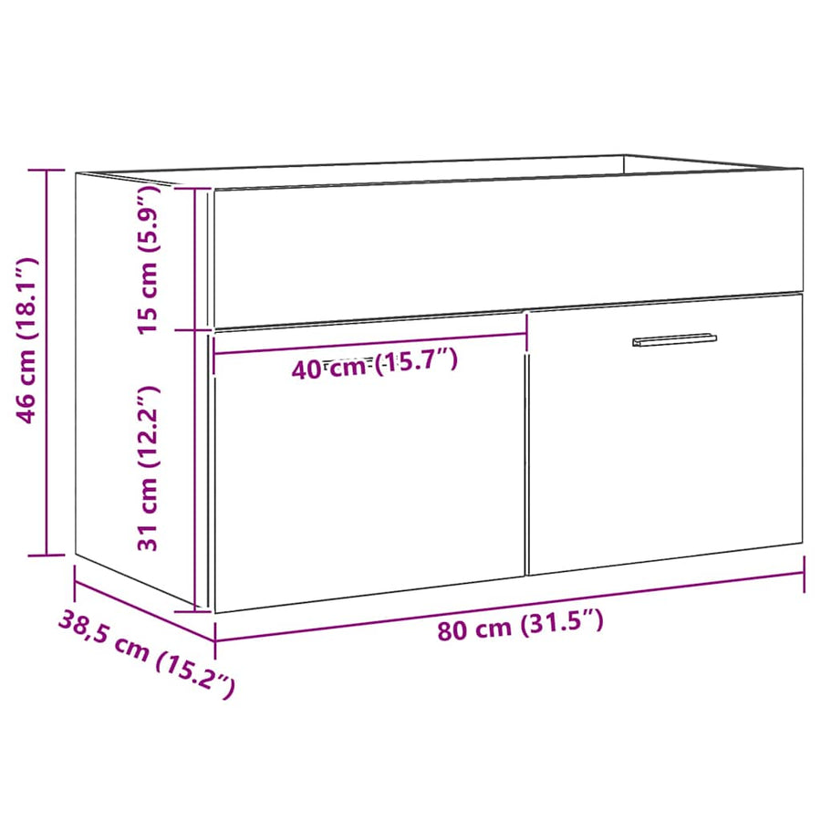 Wastafelkast Zwart Eiken 38,5 x 100 x 46 cm Bewerkt hout