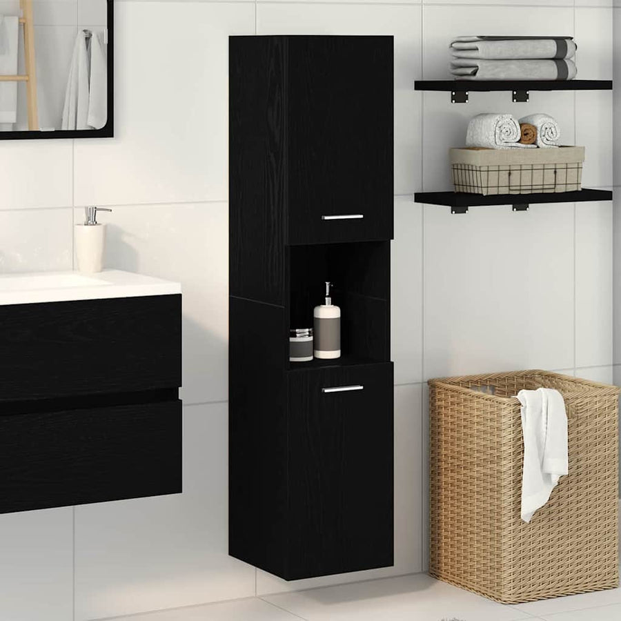 Badkamer Kast Zwart Eiken 30 x 30 x 130 cm Bewerkt hout