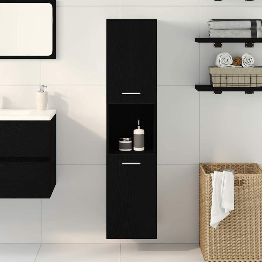 Badkamer Kast Zwart Eiken 30 x 30 x 130 cm Bewerkt hout
