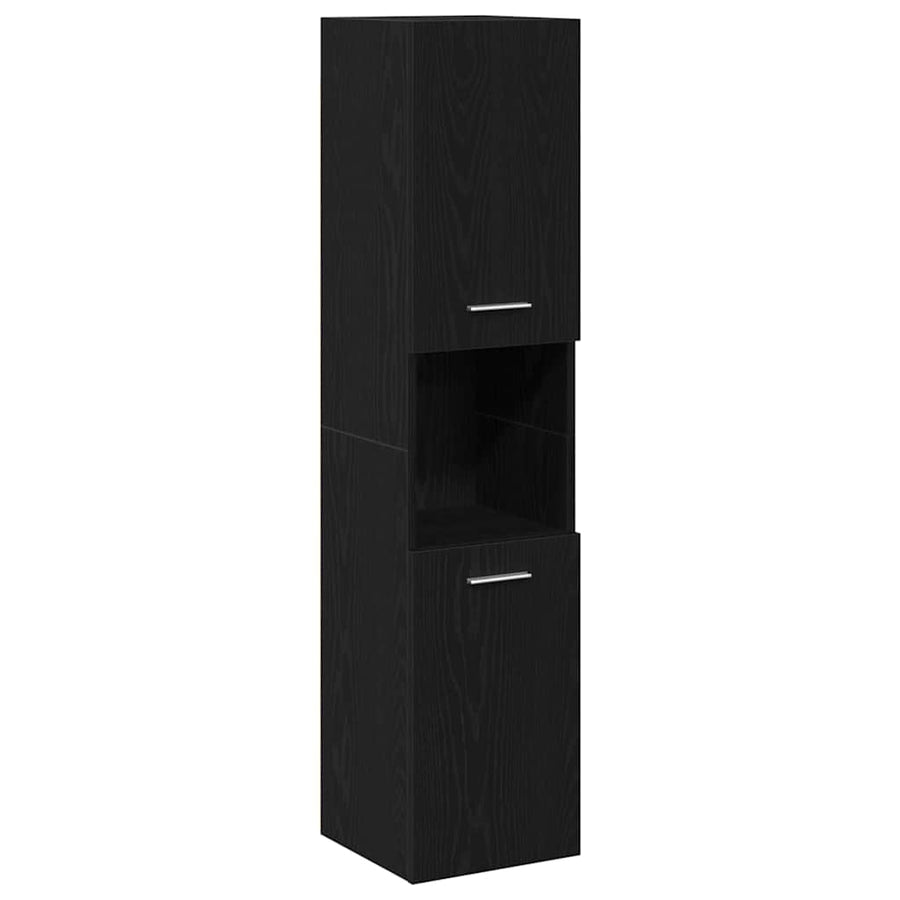 Badkamer Kast Zwart Eiken 30 x 30 x 130 cm Bewerkt hout