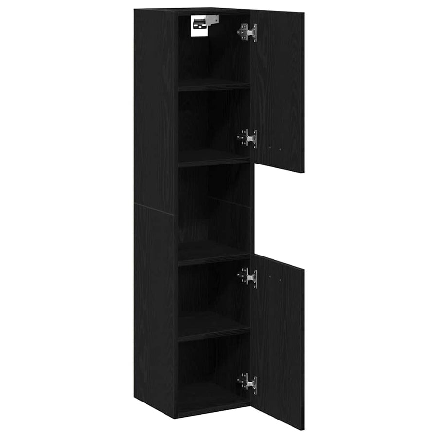 Badkamer Kast Zwart Eiken 30 x 30 x 130 cm Bewerkt hout