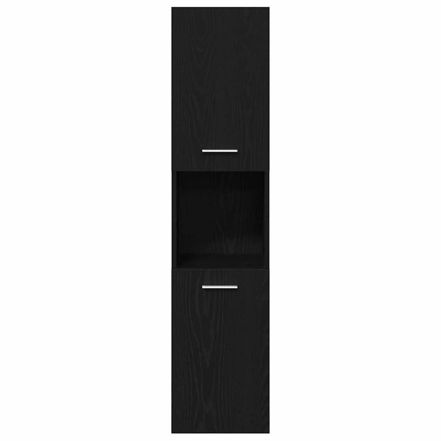 Badkamer Kast Zwart Eiken 30 x 30 x 130 cm Bewerkt hout