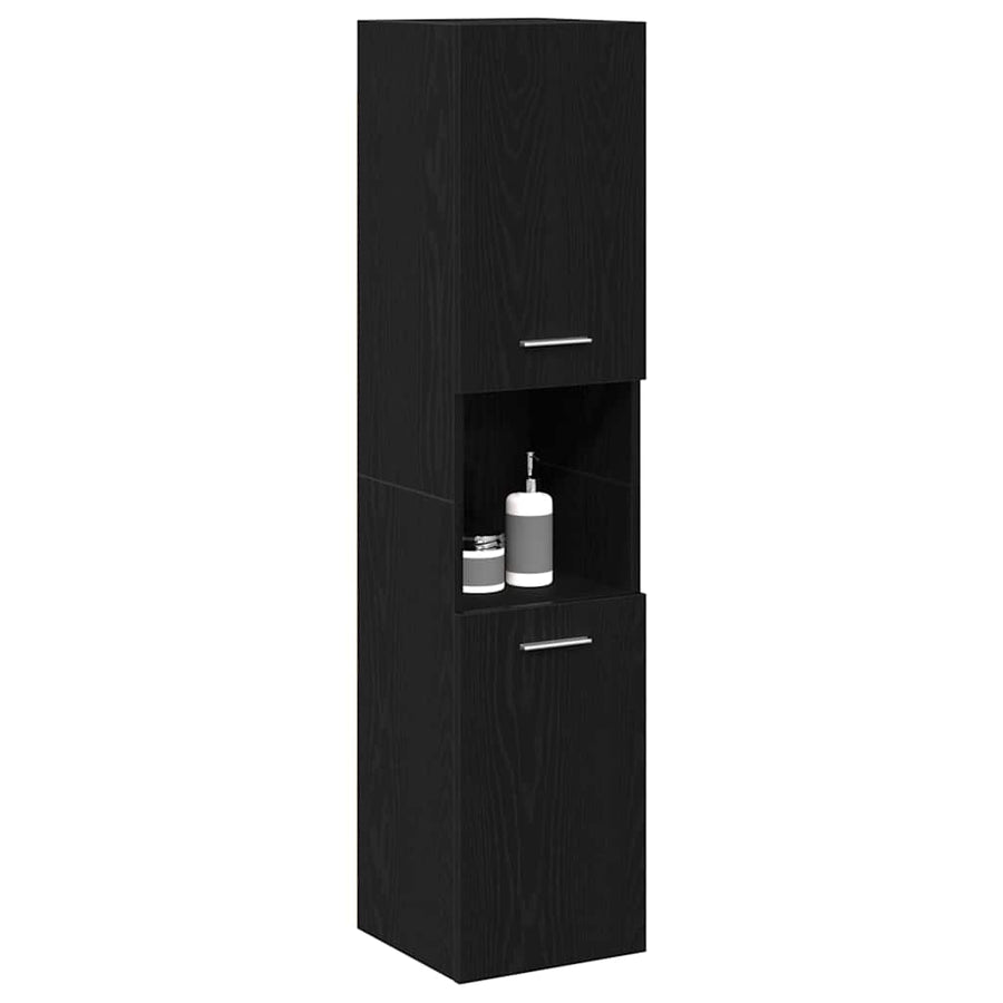 Badkamer Kast Zwart Eiken 30 x 30 x 130 cm Bewerkt hout