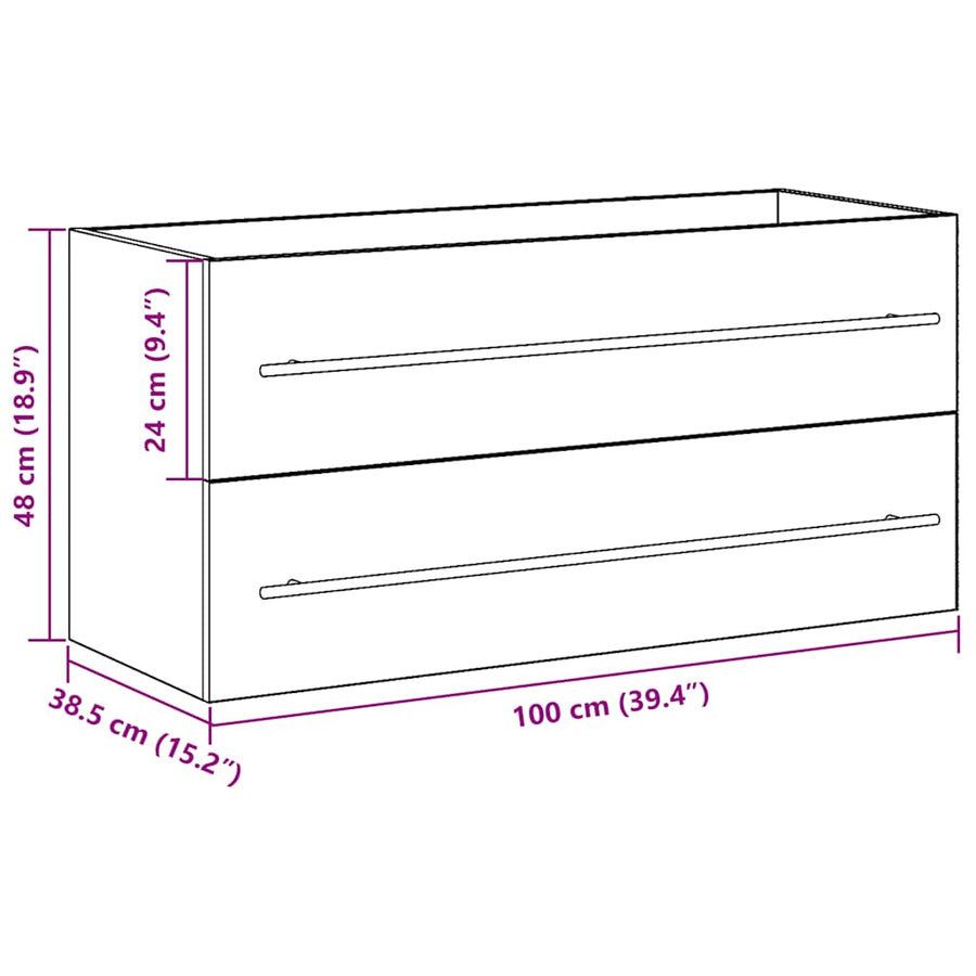 Badkamerwastafelkast Zwart Eiken 100x38,5x48 cm Bewerkt Hout