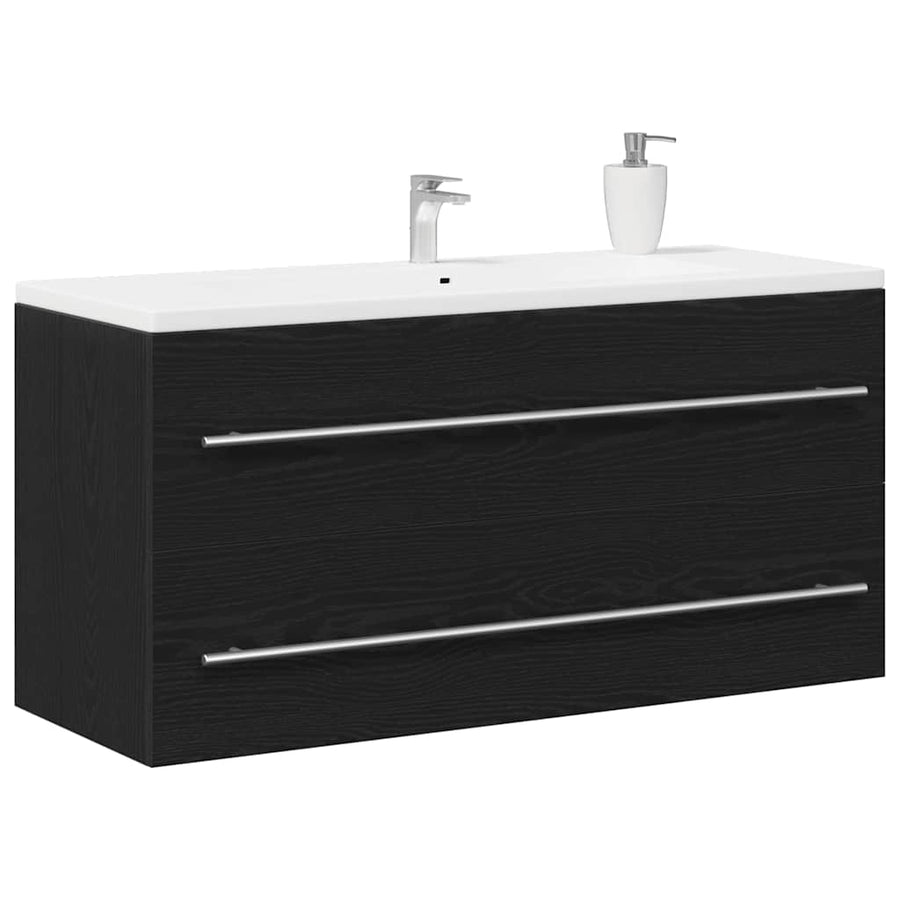 Badkamerwastafelkast Zwart Eiken 100x38,5x48 cm Bewerkt Hout