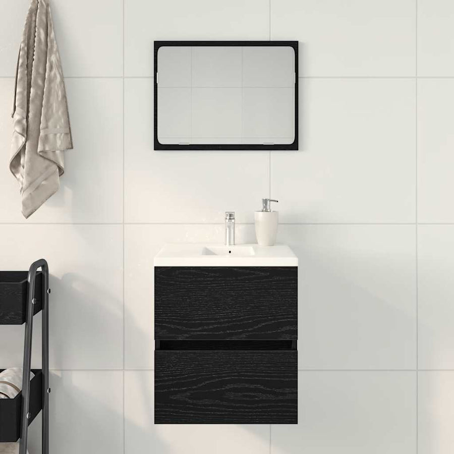 Badkamerwastafelkast Zwart Eiken 41x38,5x45 cm Bewerkt Hout