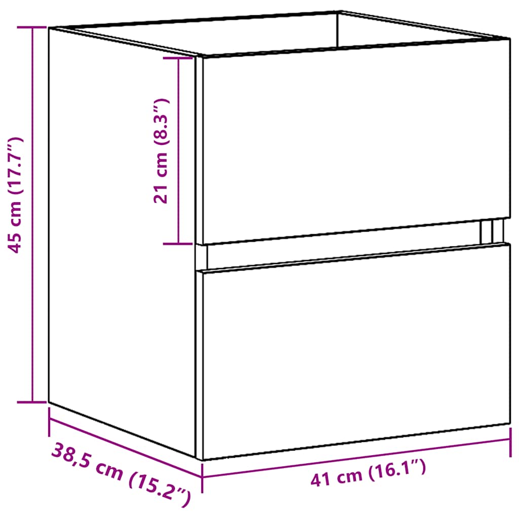 Badkamerwastafelkast Zwart Eiken 41x38,5x45 cm Bewerkt Hout