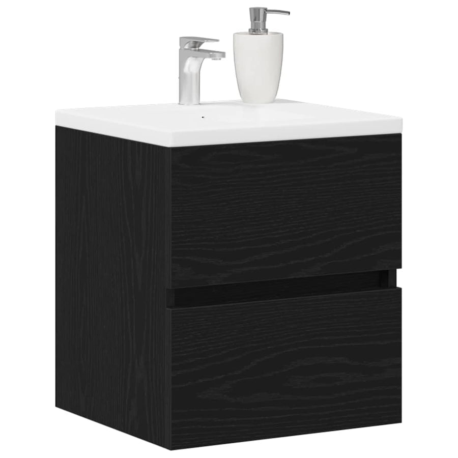 Badkamerwastafelkast Zwart Eiken 41x38,5x45 cm Bewerkt Hout