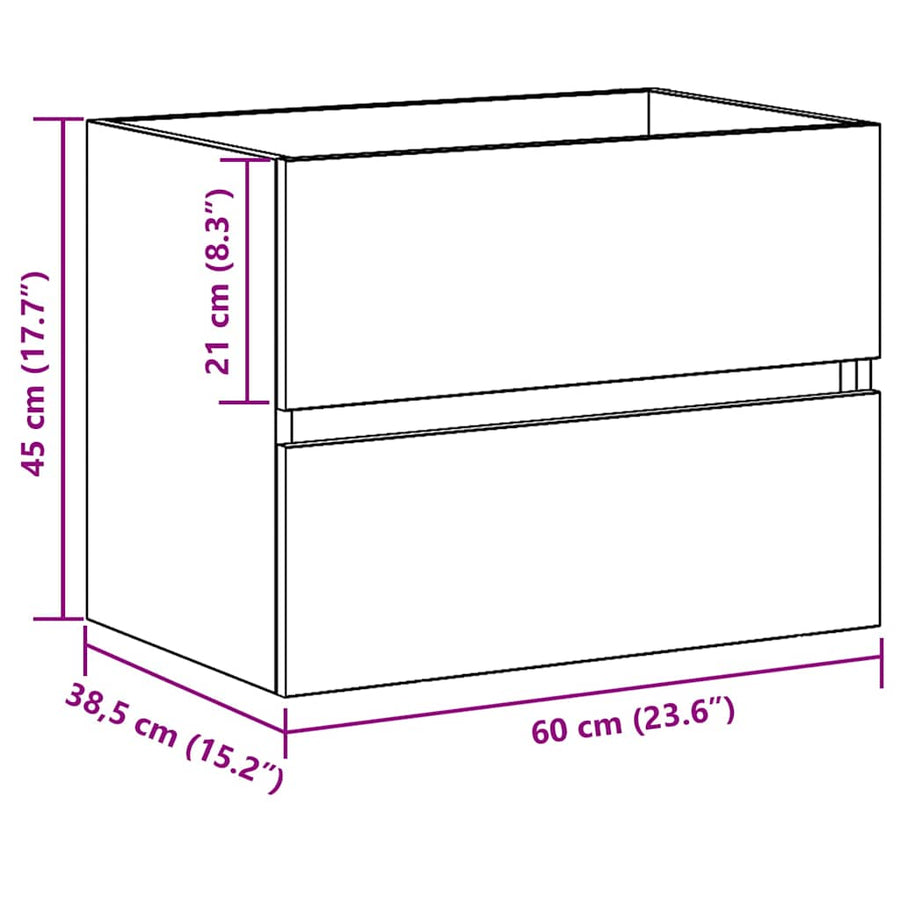 Badkamertenk te kast Zwart Eiken 60 x 38,5 x 45 cm Bewerkt hout