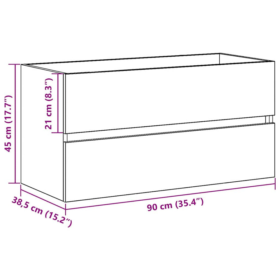 Badkamertenk te kast Zwart Eiken 90 x 38,5 x 45 cm Bewerkt hout