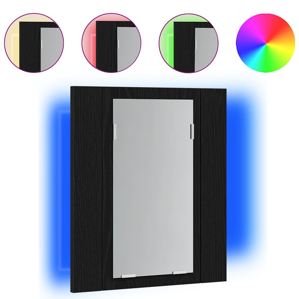 LED badkamerspiegelkast zwart eiken 40x12x45 cm bewerkt hout