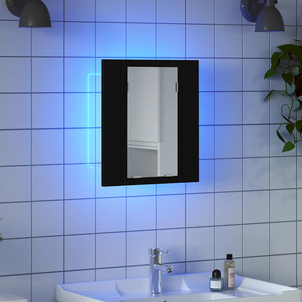 LED badkamerspiegelkast zwart eiken 40x12x45 cm bewerkt hout