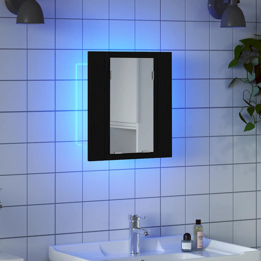 LED badkamerspiegelkast zwart eiken 40x12x45 cm bewerkt hout
