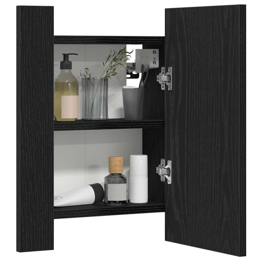 LED badkamerspiegelkast zwart eiken 40x12x45 cm bewerkt hout