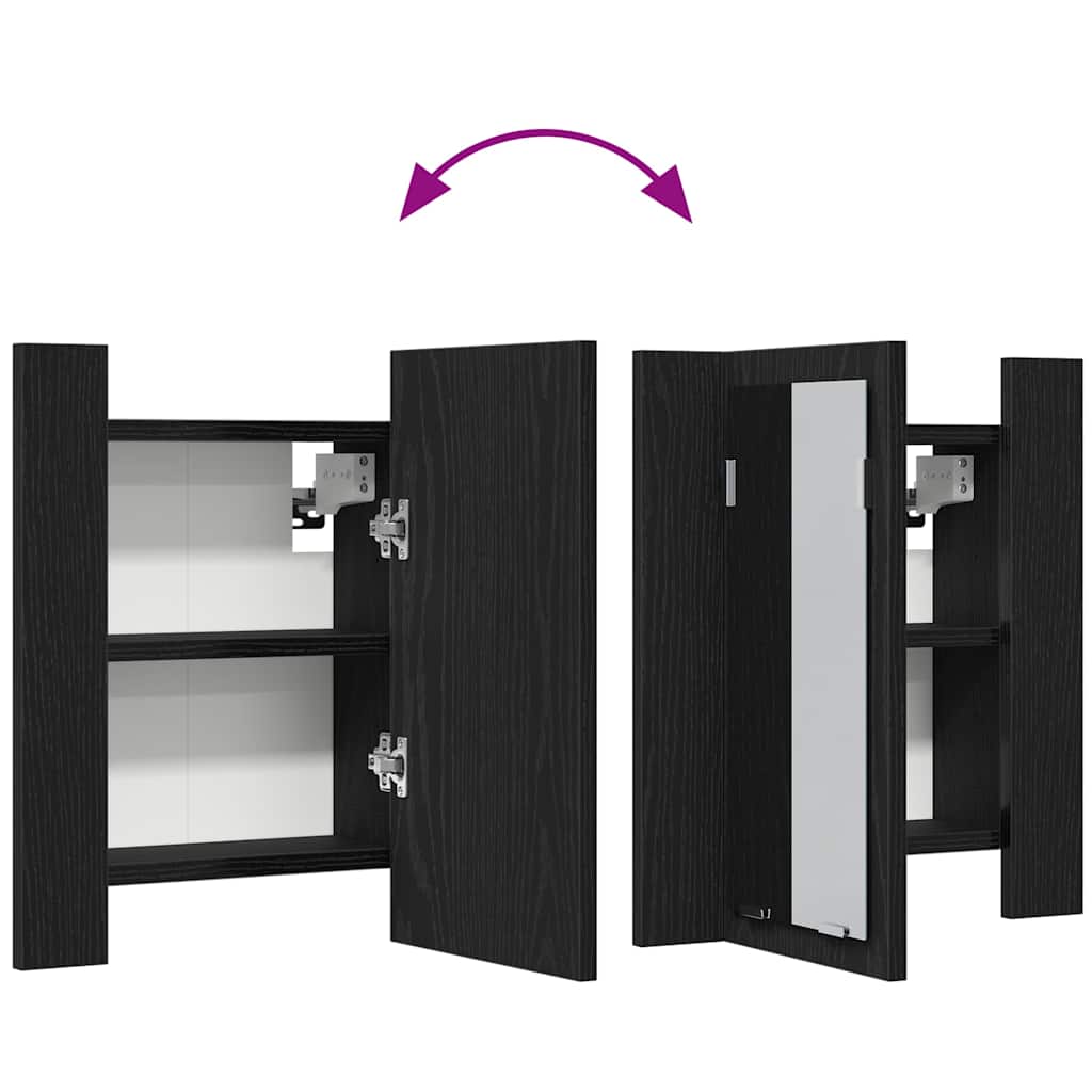 LED badkamerspiegelkast zwart eiken 40x12x45 cm bewerkt hout