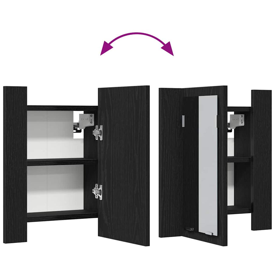 LED badkamerspiegelkast zwart eiken 40x12x45 cm bewerkt hout