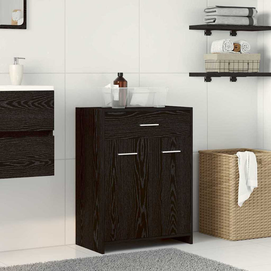 Badkamer Kast met lade Zwart Eiken 60 x 33 x 80 cm Bewerkt hout
