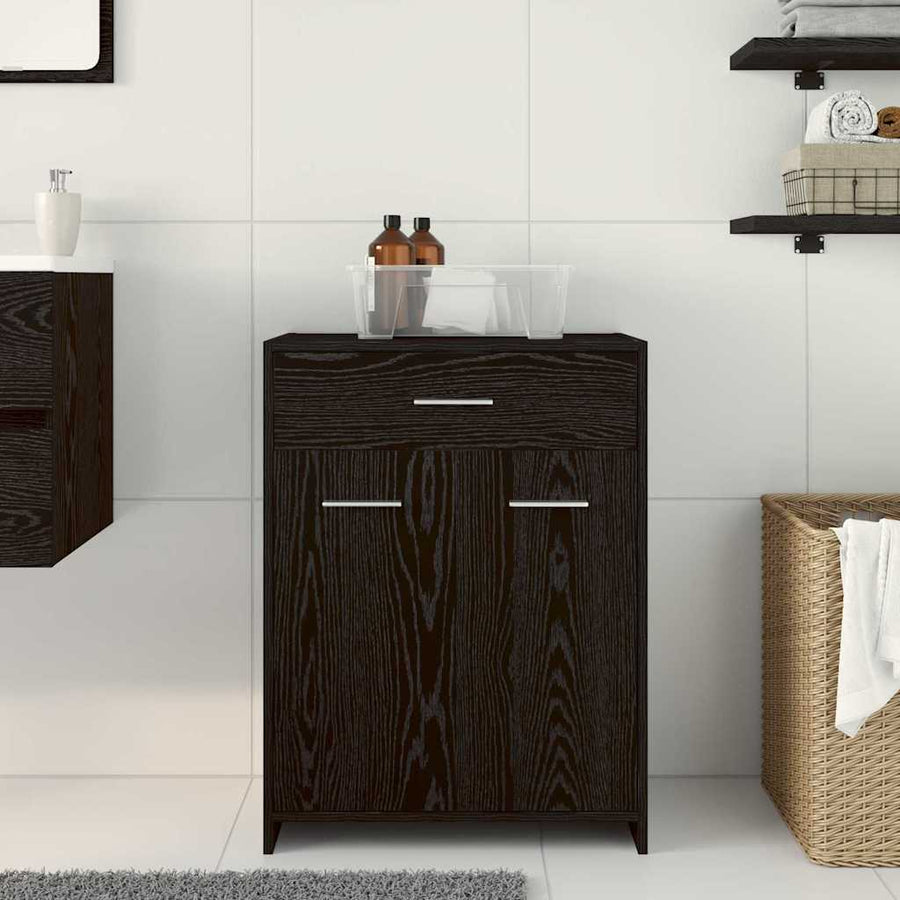 Badkamer Kast met lade Zwart Eiken 60 x 33 x 80 cm Bewerkt hout