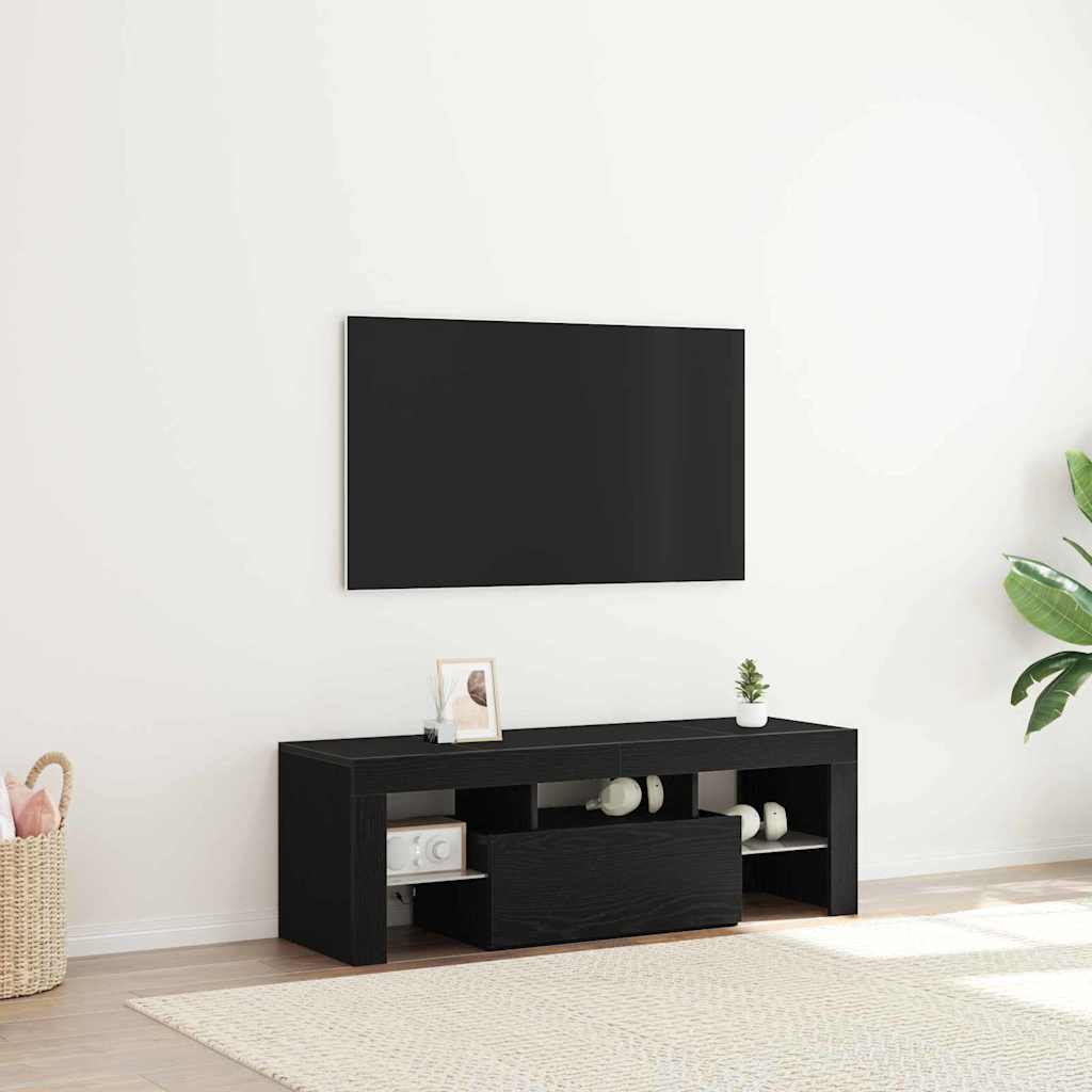 Tv-Kast Met Lade Zwart Eiken 120 X 35 X 40 Cm Bewerkt Hout