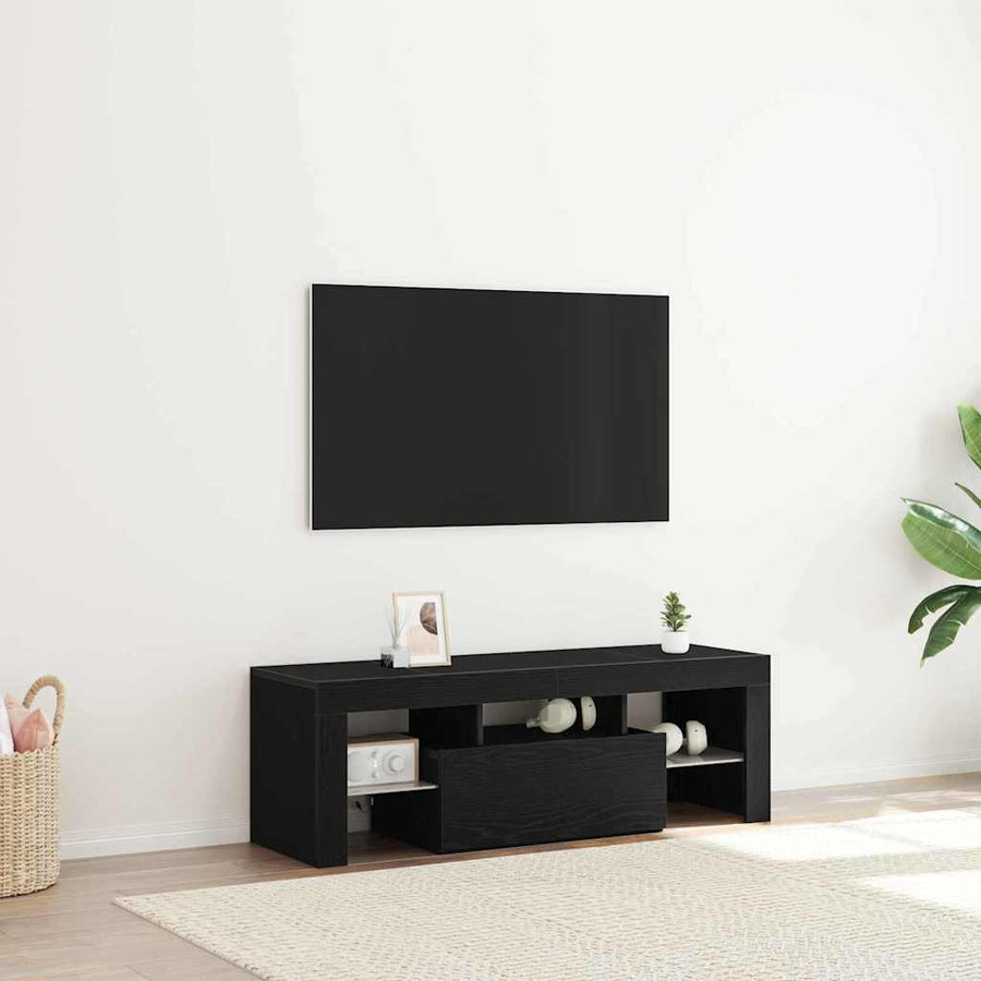 Tv-Kast Met Lade Zwart Eiken 120 X 35 X 40 Cm Bewerkt Hout