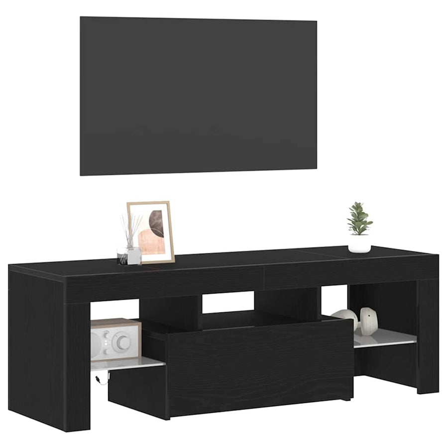 Tv-Kast Met Lade Zwart Eiken 120 X 35 X 40 Cm Bewerkt Hout