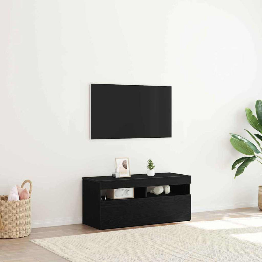 TV-kast Zwart Eiken 90 x 35 x 40 cm Bewerkt hout