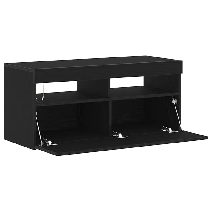 TV-kast Zwart Eiken 90 x 35 x 40 cm Bewerkt hout