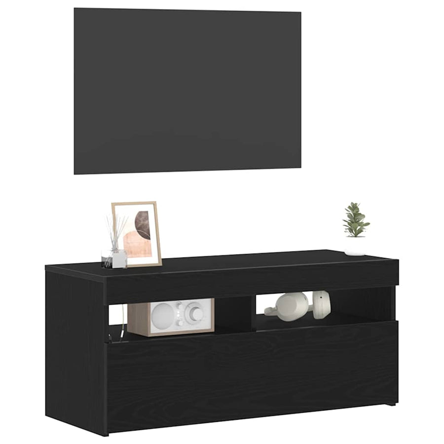 TV-kast Zwart Eiken 90 x 35 x 40 cm Bewerkt hout