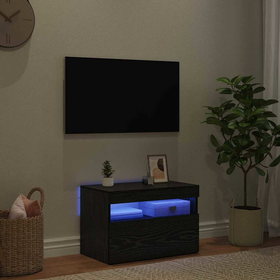 TV-kast Zwart Eiken 60 x 35 x 40 cm Bewerkt hout