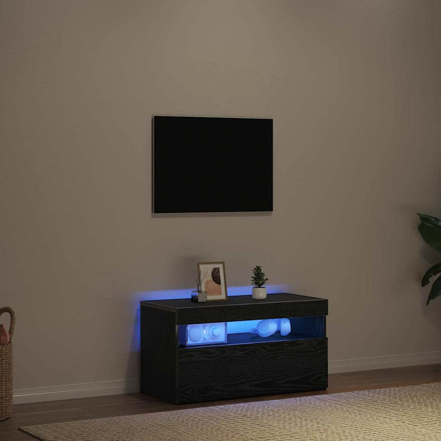 TV-kast Zwart Eiken 75 x 35 x 40 cm Bewerkt hout