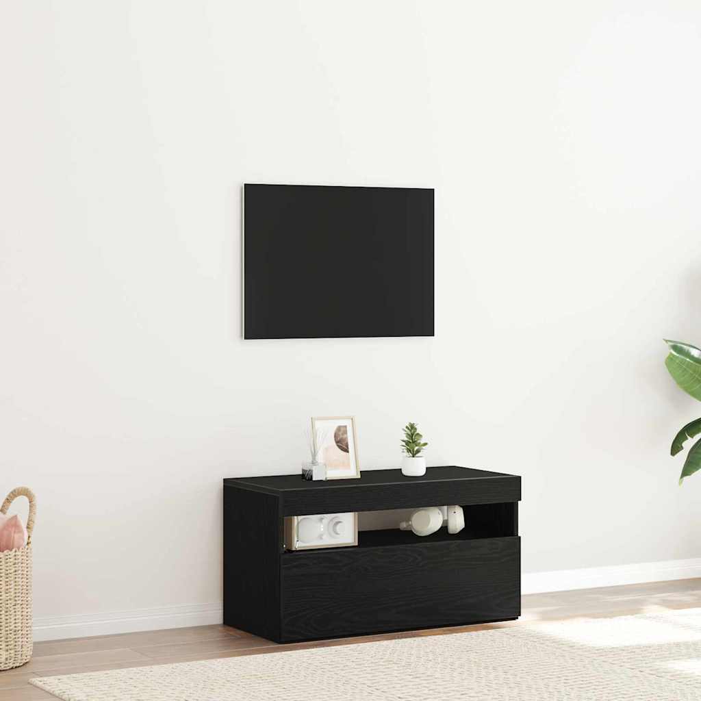 TV-kast Zwart Eiken 75 x 35 x 40 cm Bewerkt hout