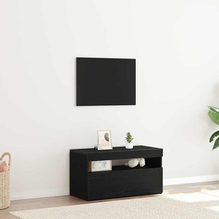 TV-kast Zwart Eiken 75 x 35 x 40 cm Bewerkt hout