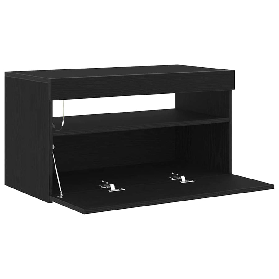 TV-kast Zwart Eiken 75 x 35 x 40 cm Bewerkt hout