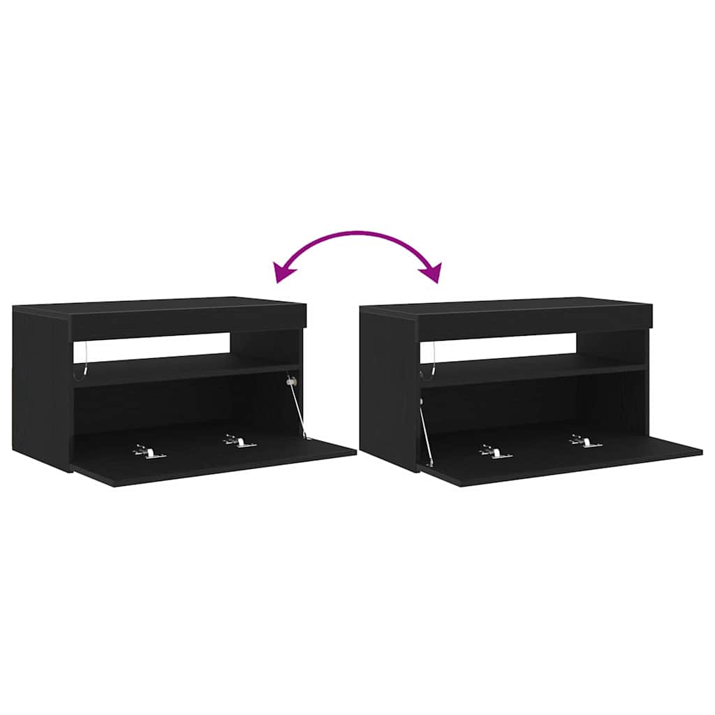 TV-kast Zwart Eiken 75 x 35 x 40 cm Bewerkt hout