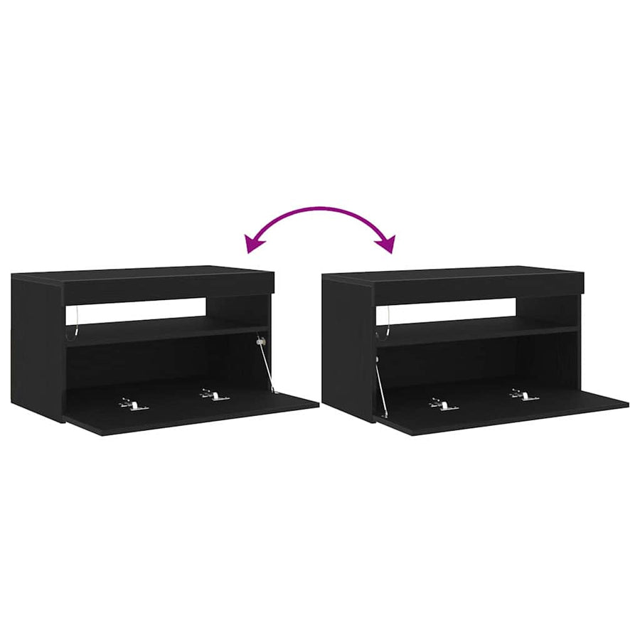 TV-kast Zwart Eiken 75 x 35 x 40 cm Bewerkt hout