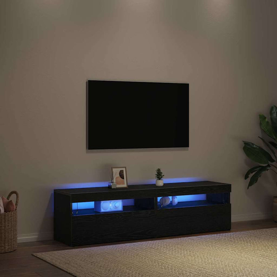 TV-kast 2 pcs Zwart Eiken 75 x 35 x 40 cm Bewerkt hout