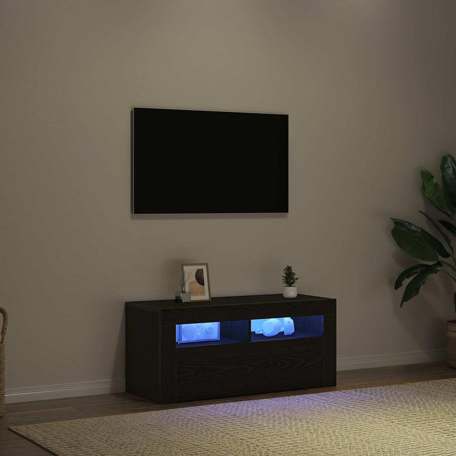 TV-kast Zwart Eiken 90 x 35 x 40 cm Bewerkt hout