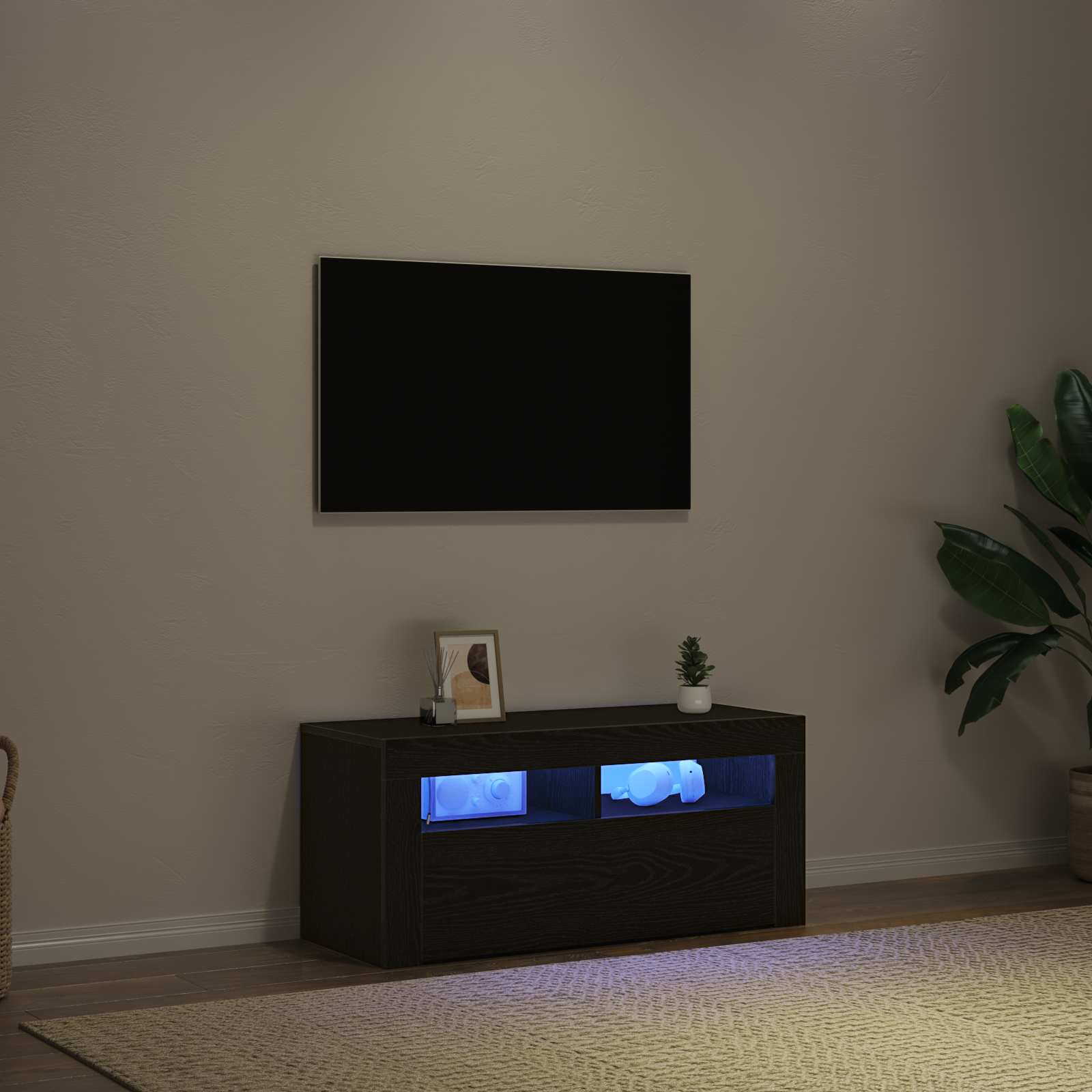 TV-kast met lade Zwart Eiken 90 x 39 x 30 cm Bewerkt hout