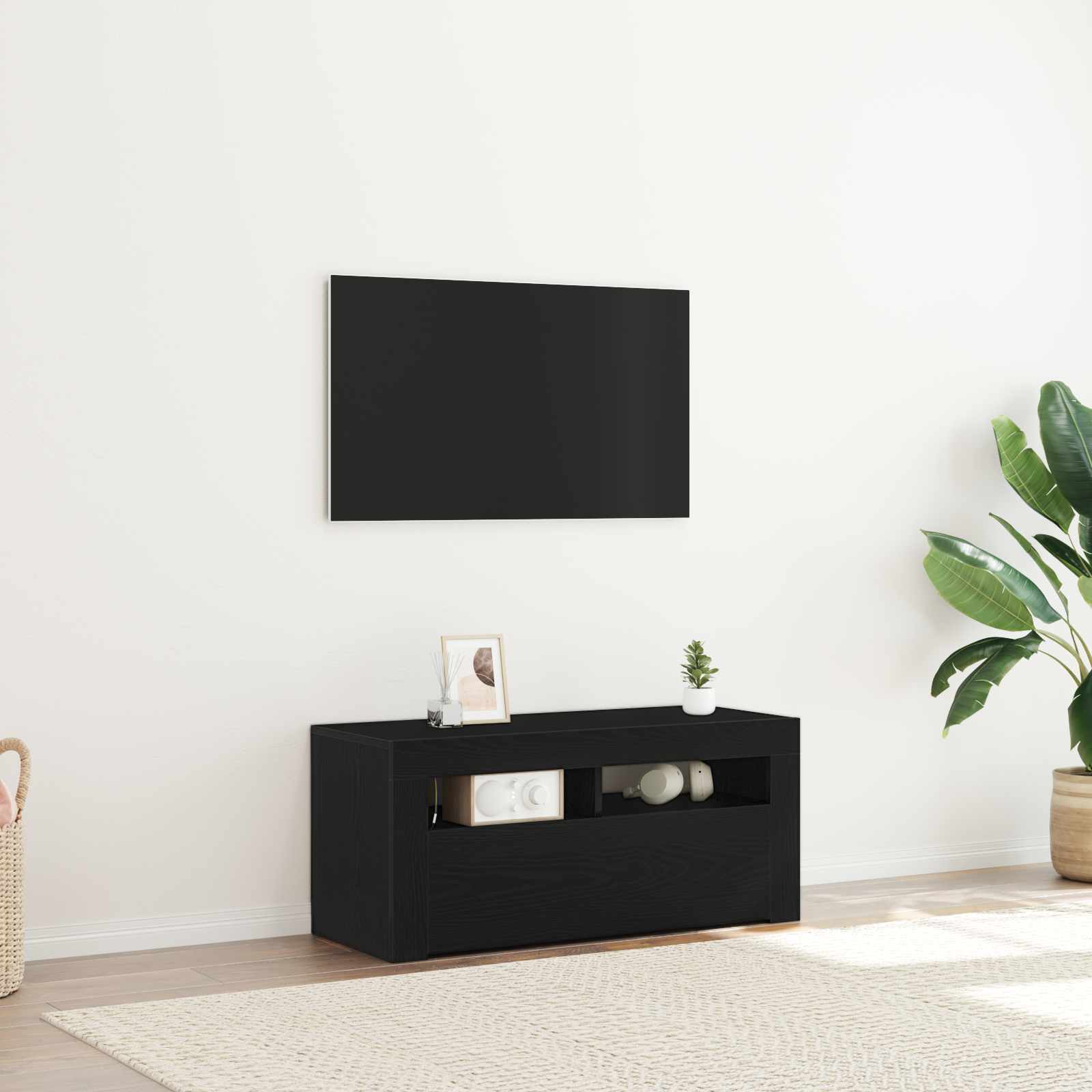 TV-kast met lade Zwart Eiken 90 x 39 x 30 cm Bewerkt hout