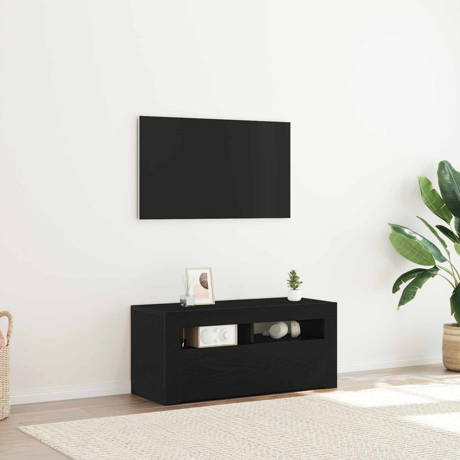 TV-kast met lade Zwart Eiken 90 x 39 x 30 cm Bewerkt hout