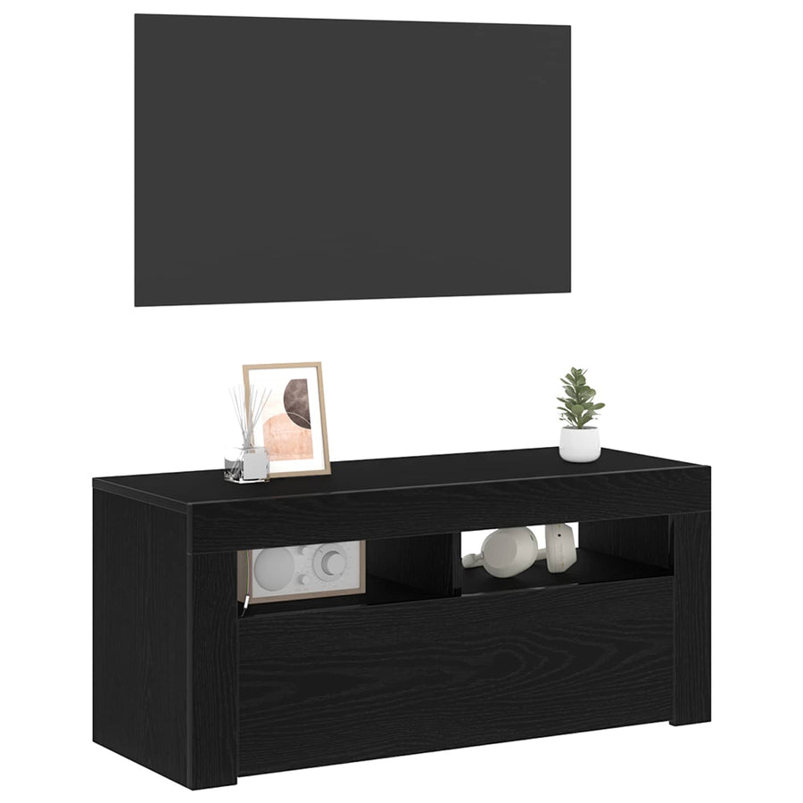 TV-kast met lade Zwart Eiken 90 x 39 x 30 cm Bewerkt hout