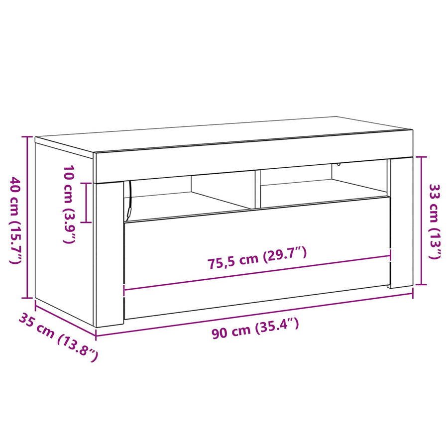 TV-kast met lade Zwart Eiken 90 x 39 x 30 cm Bewerkt hout