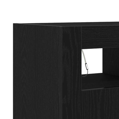 Sideboard Met Led-Lampjes - - - Bewerkt Hout Zwart eiken