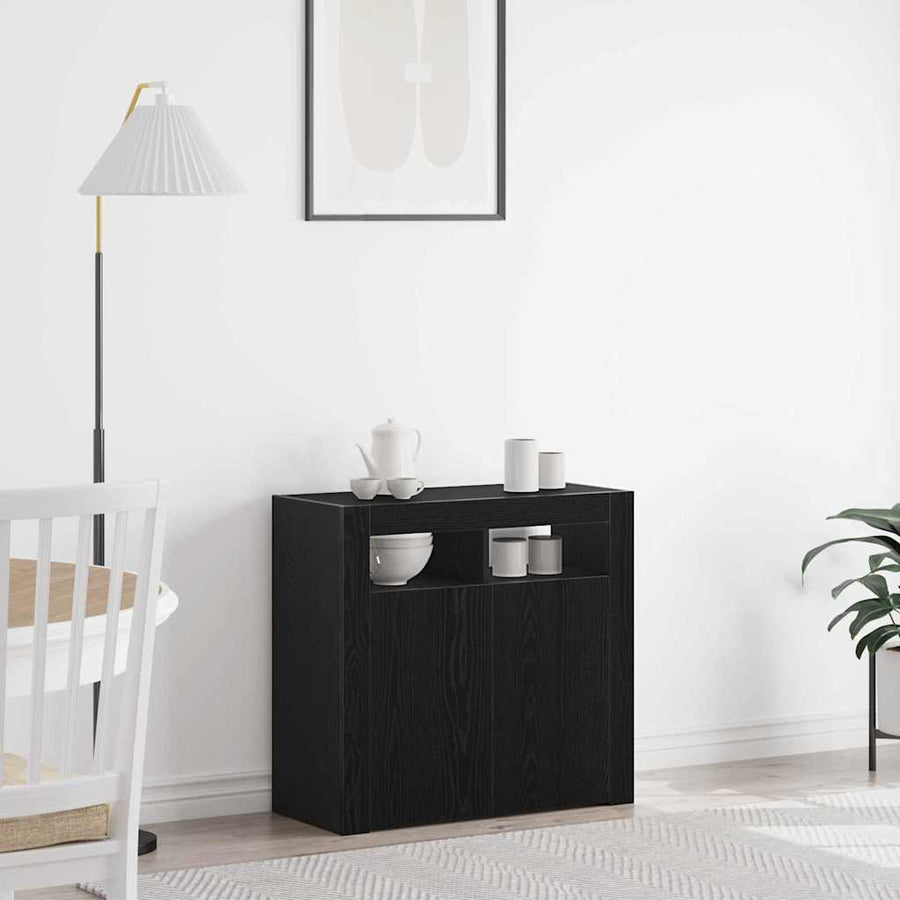 Sideboard Met Led-Lampjes - - - Bewerkt Hout Zwart eiken