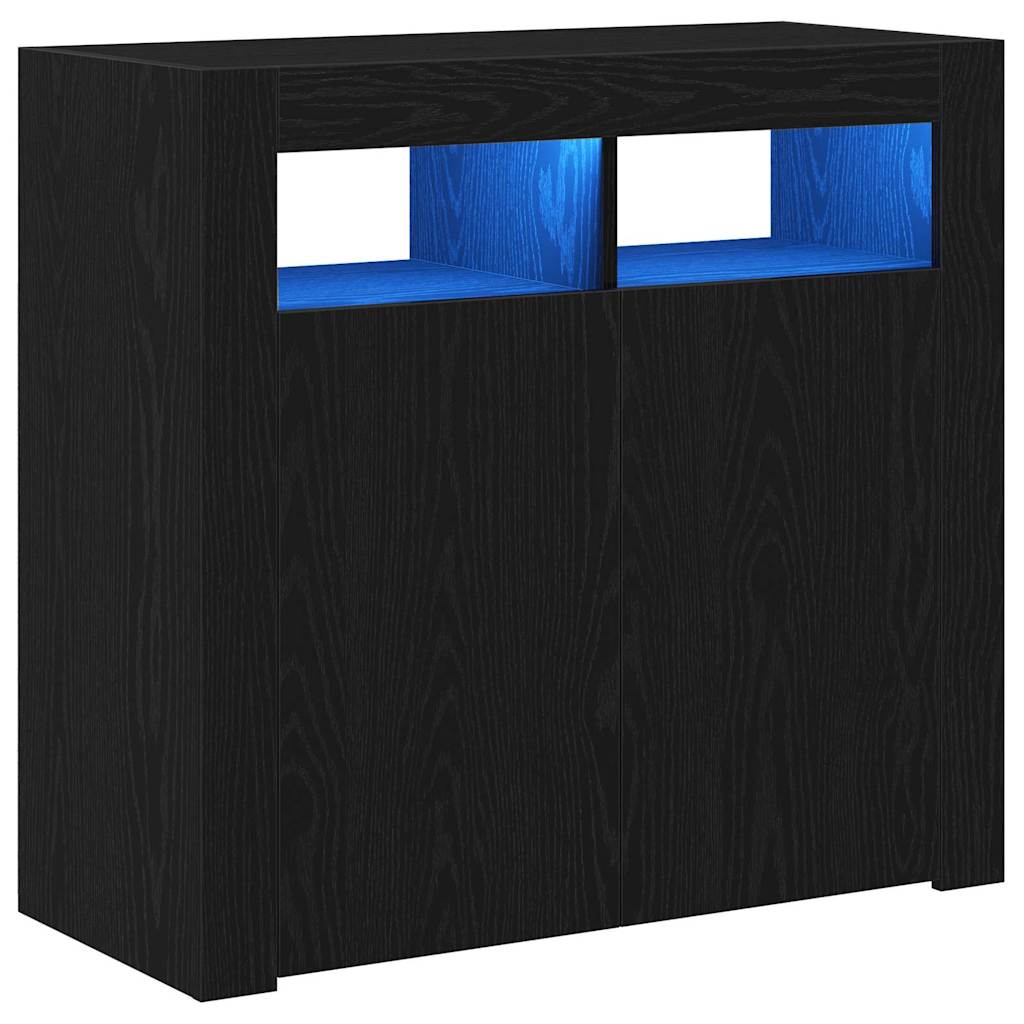 Sideboard Met Led-Lampjes - - - Bewerkt Hout Zwart eiken