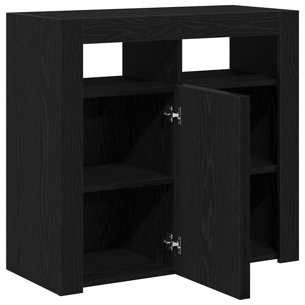 Sideboard Met Led-Lampjes - - - Bewerkt Hout Zwart eiken